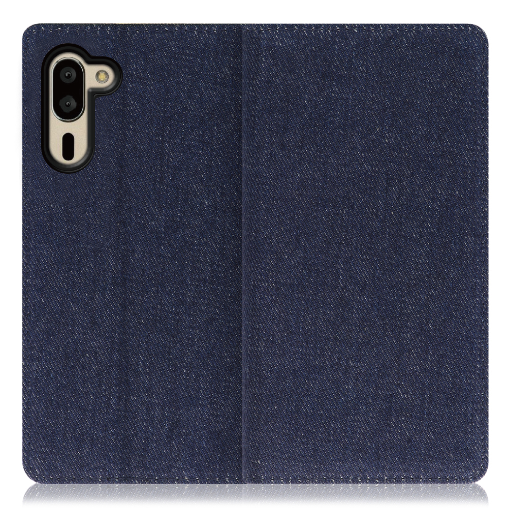 LOOF Denim シンプルスマホ5 用 [ブルー] デニム 手帳型ケース カード収納付き ベルトなし