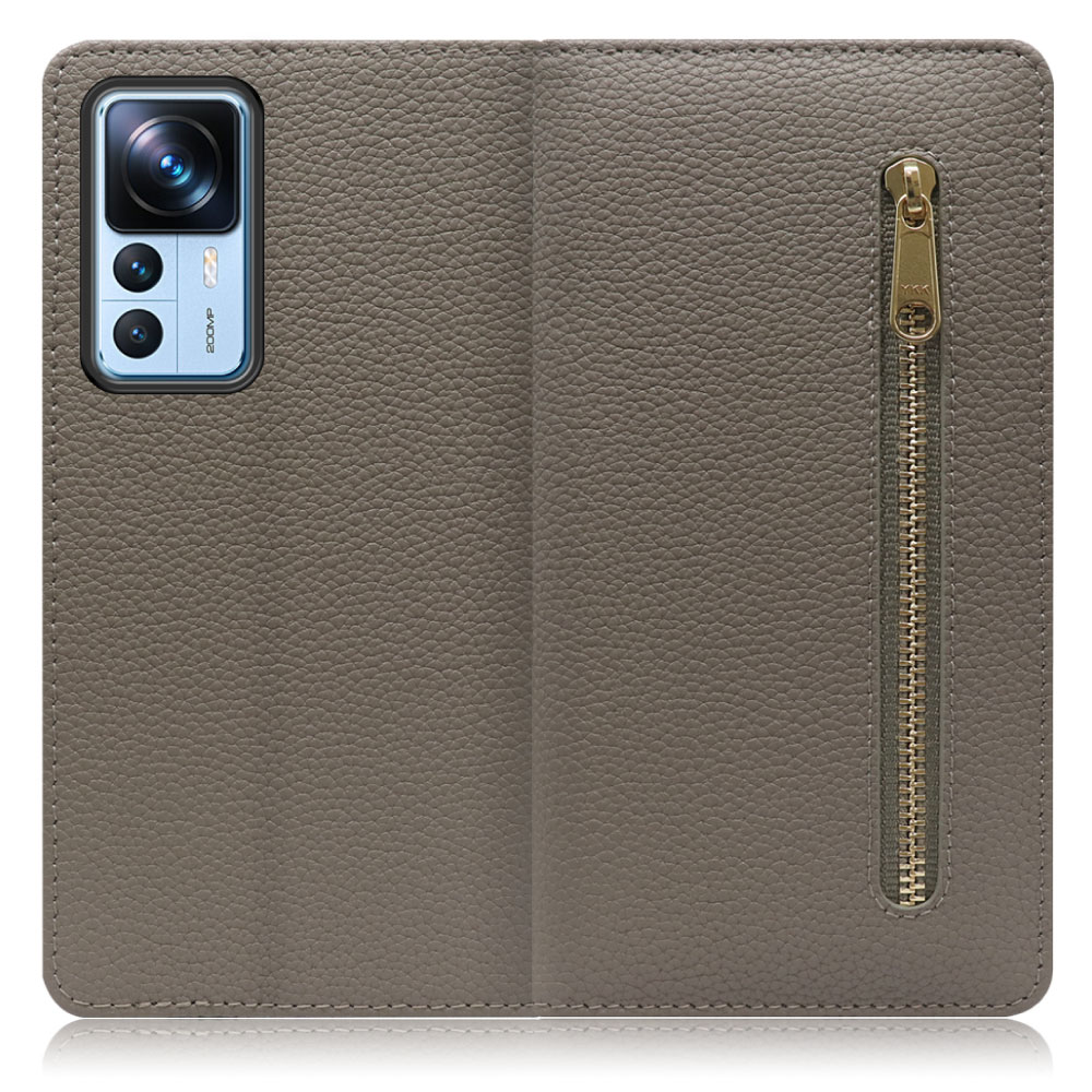 LOOF Pocket Series Xiaomi 12T Pro シャオミー 用[グレージュ] 厳選本革 カード収納付き ベルト無し ファスナー ポケット付き 手帳型ケース