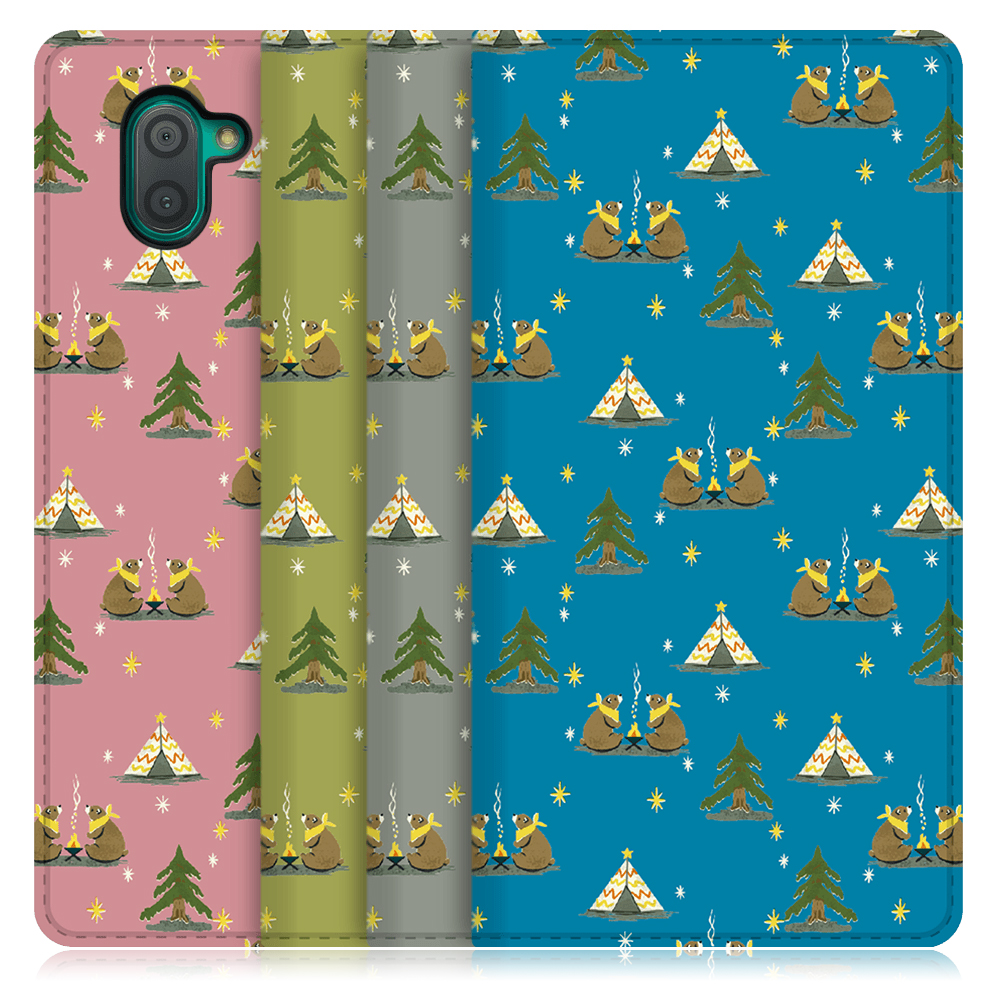 LOOF ANLOOF AQUOS R3用 高品質 手帳型ケース カード収納付き ベルトなし [-Camping Bear-]