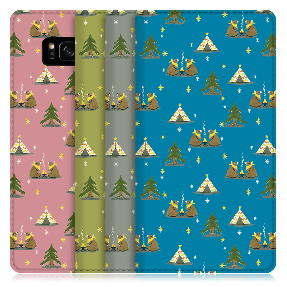 LOOF ANLOOF Galaxy S8+ (docomo:SC-03J au:SCV35)用  高品質 手帳型ケース カード収納付き ベルトなし [-Camping Bear-]