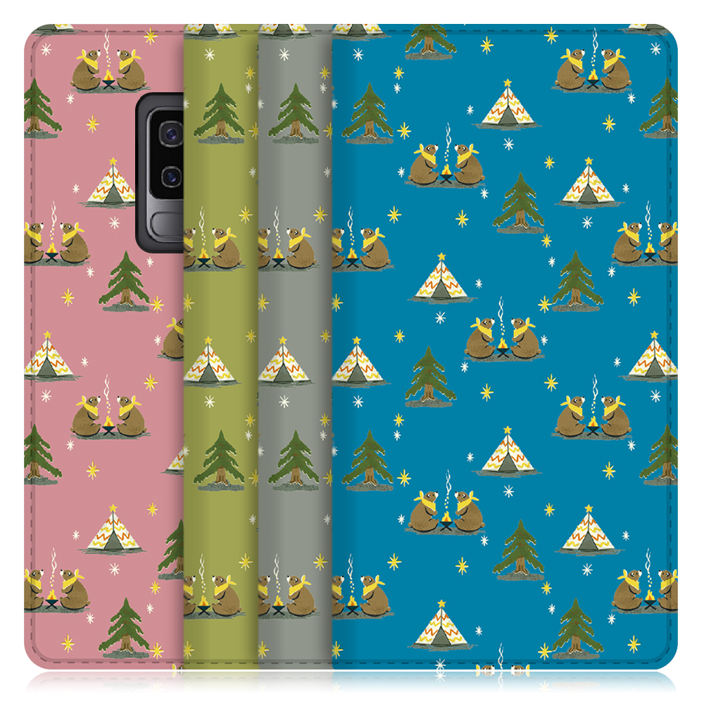 LOOF ANLOOF Galaxy S9+ (docomo:SC-03K au:SCV39)用  高品質 手帳型ケース カード収納付き ベルトなし [-Camping Bear-]