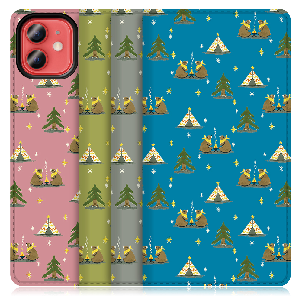 LOOF ANLOOF iPhone 12 mini 用 高品質 手帳型ケース カード収納付き ベルトなし [-Camping Bear-]
