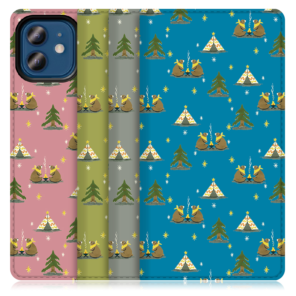 LOOF ANLOOF iPhone 12 / 12 Pro 用 高品質 手帳型ケース カード収納付き ベルトなし [-Camping Bear-]