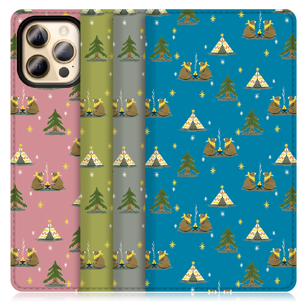 LOOF ANLOOF iPhone 12 Pro Max 用 高品質 手帳型ケース カード収納付き ベルトなし [-Camping Bear-]