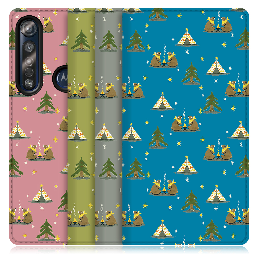 LOOF ANLOOF motorola moto g8 plus 用 高品質 手帳型ケース カード収納付き ベルトなし [-Camping Bear-]