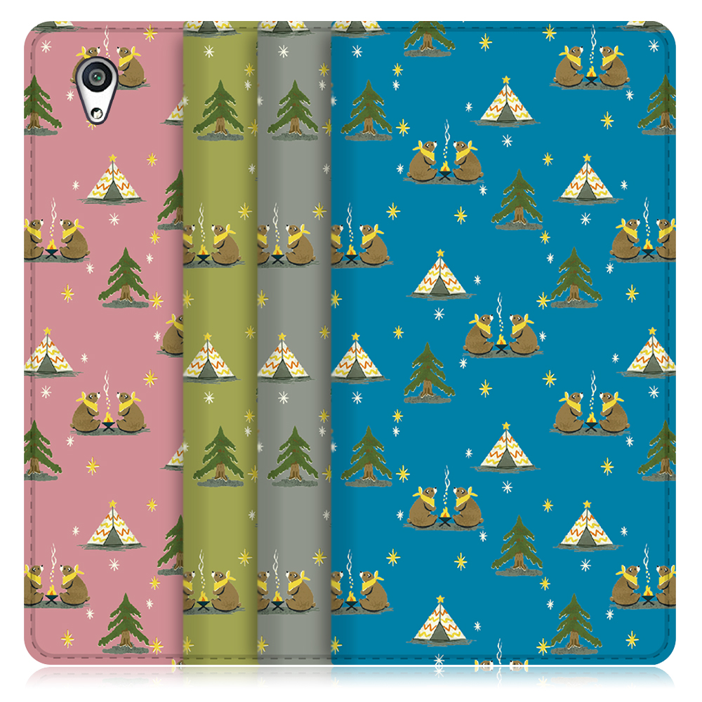 LOOF ANLOOF Xperia Z5 (docomo:SO-01H au:SOV32)用  高品質 手帳型ケース カード収納付き ベルトなし [-Camping Bear-]