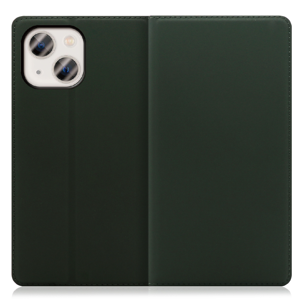 LOOF Skin slim Series iPhone 13 mini [エバーグリーン] 薄い 軽量 手帳型ケース カード収納 幅広ポケット ベルトなし