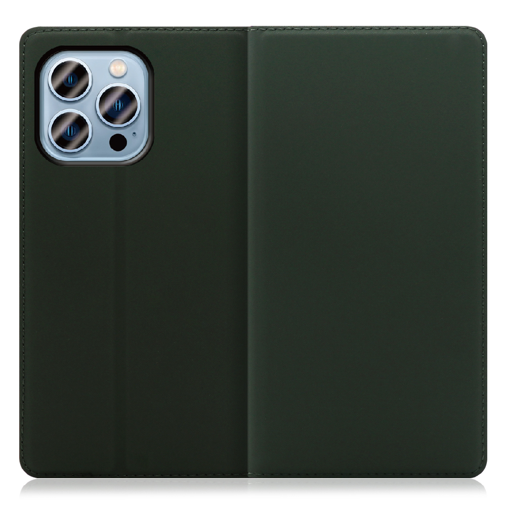 LOOF Skin slim Series iPhone 13 Pro [エバーグリーン] 薄い 軽量 手帳型ケース カード収納 幅広ポケット ベルトなし