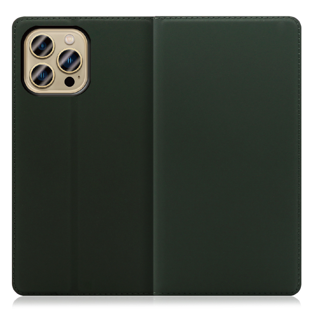 LOOF Skin slim Series iPhone 13 Pro Max [エバーグリーン] 薄い 軽量 手帳型ケース カード収納 幅広ポケット ベルトなし
