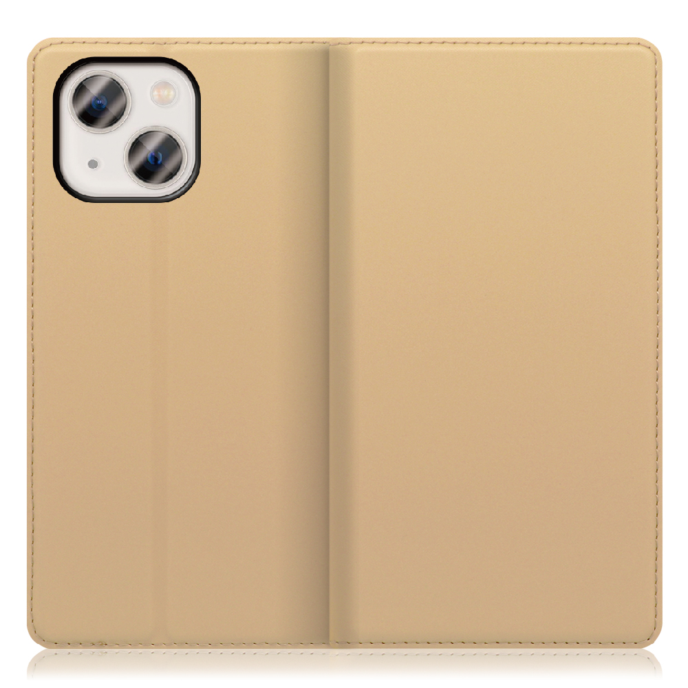 LOOF Skin slim Series iPhone 13 mini [ゴールド] 薄い 軽量 手帳型ケース カード収納 幅広ポケット ベルトなし