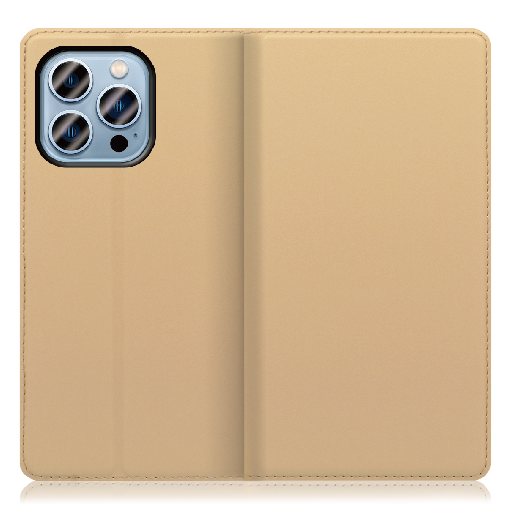 LOOF Skin slim Series iPhone 13 Pro [ゴールド] 薄い 軽量 手帳型ケース カード収納 幅広ポケット ベルトなし