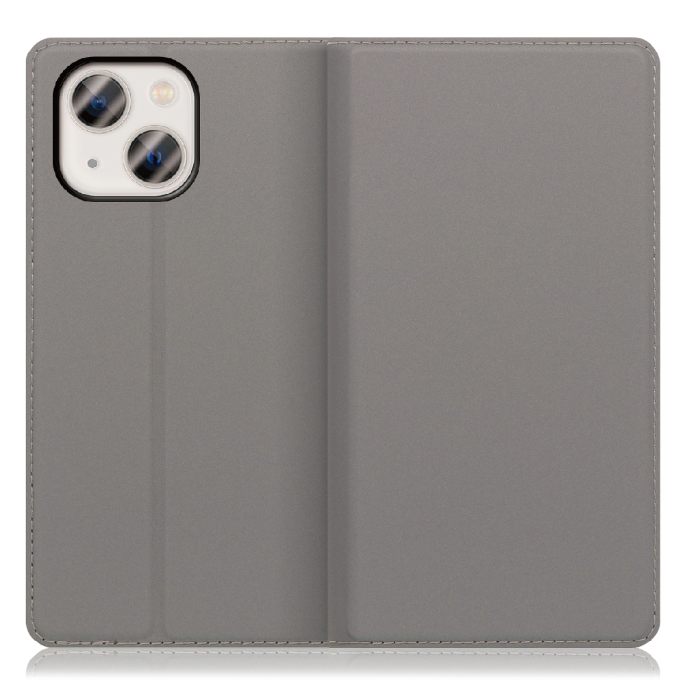 LOOF Skin slim Series iPhone 13 mini [グレー] 薄い 軽量 手帳型ケース カード収納 幅広ポケット ベルトなし
