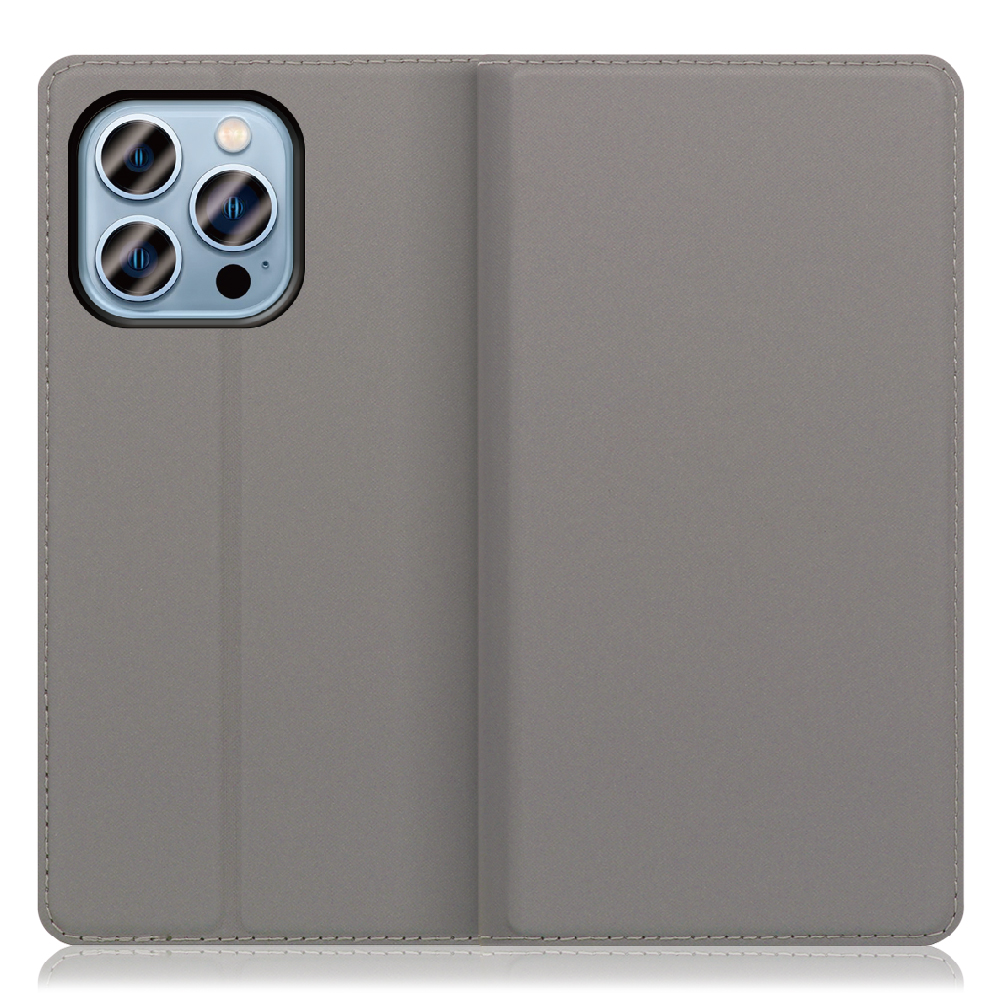 LOOF Skin slim Series iPhone 13 Pro [グレー] 薄い 軽量 手帳型ケース カード収納 幅広ポケット ベルトなし