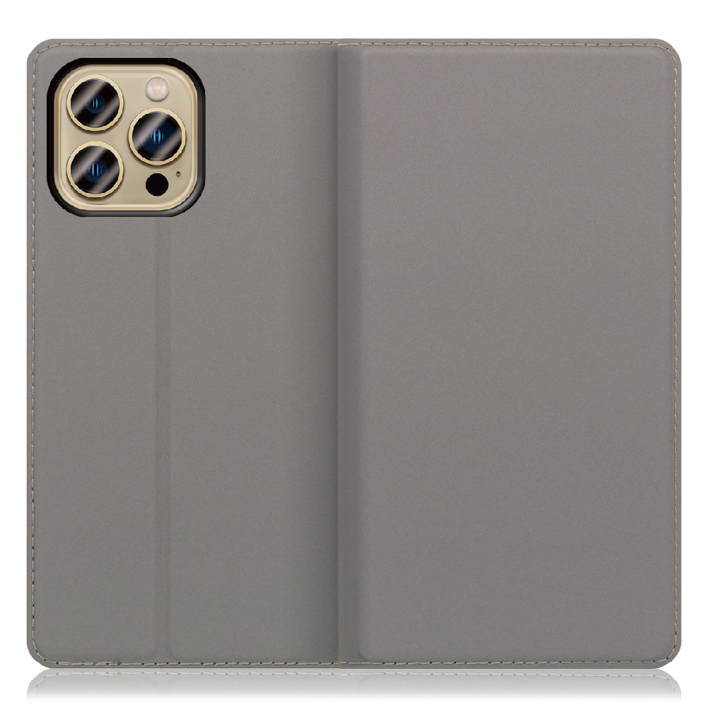 LOOF Skin slim Series iPhone 13 Pro Max [グレー] 薄い 軽量 手帳型ケース カード収納 幅広ポケット ベルトなし