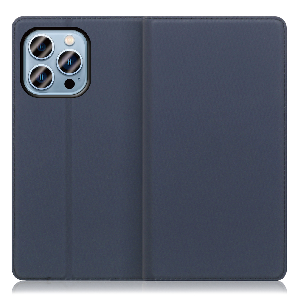 LOOF Skin slim Series iPhone 13 Pro [ネイビー] 薄い 軽量 手帳型ケース カード収納 幅広ポケット ベルトなし