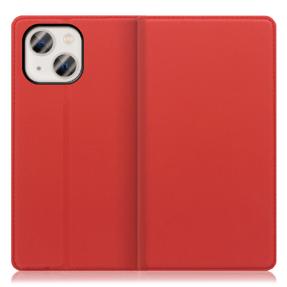 LOOF Skin slim Series iPhone 13 mini [レッド] 薄い 軽量 手帳型ケース カード収納 幅広ポケット ベルトなし