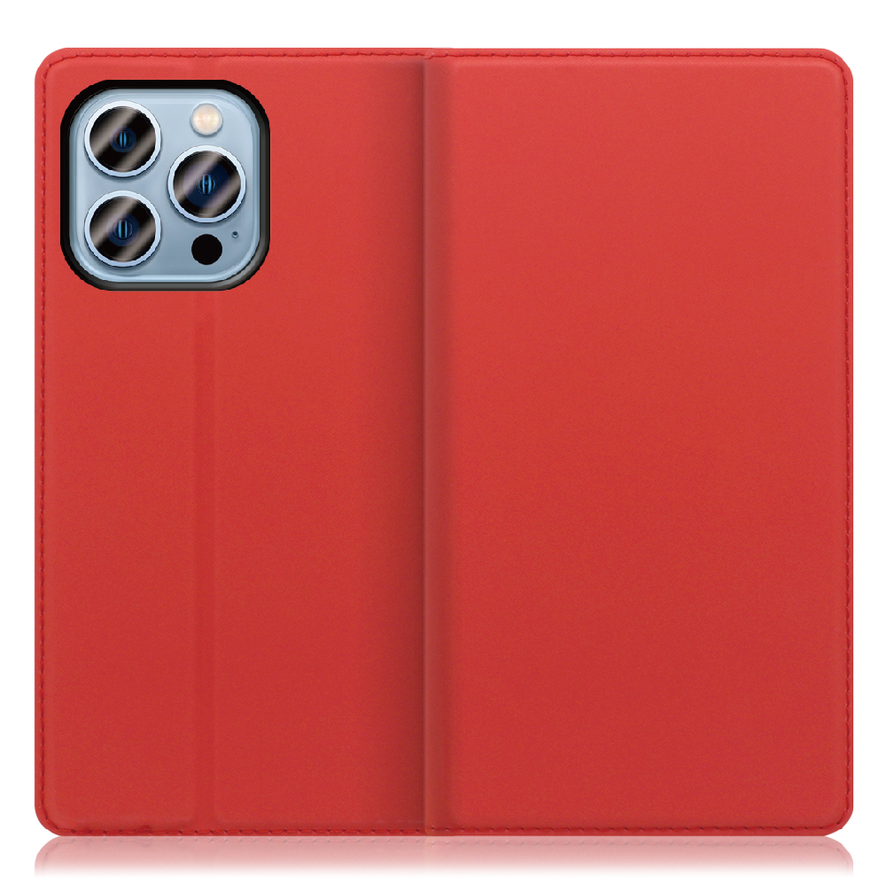 LOOF Skin slim Series iPhone 13 Pro [レッド] 薄い 軽量 手帳型ケース カード収納 幅広ポケット ベルトなし