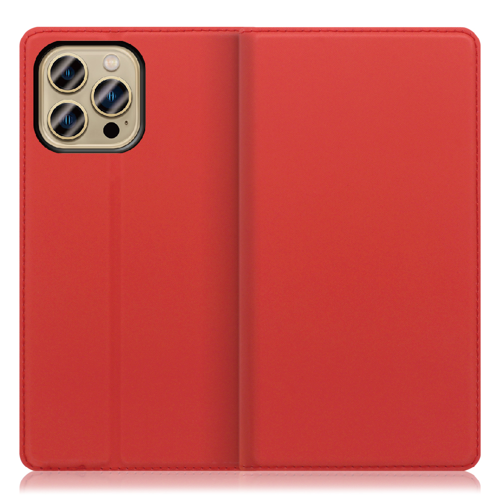LOOF Skin slim Series iPhone 13 Pro Max [レッド] 薄い 軽量 手帳型ケース カード収納 幅広ポケット ベルトなし
