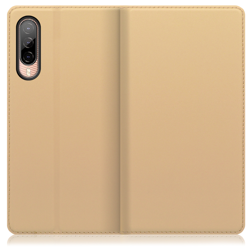 LOOF SKIN SLIM HTC Desire 22 pro 用 [ゴールド] 薄い 軽量 手帳型ケース カード収納 幅広ポケット ベルトなし