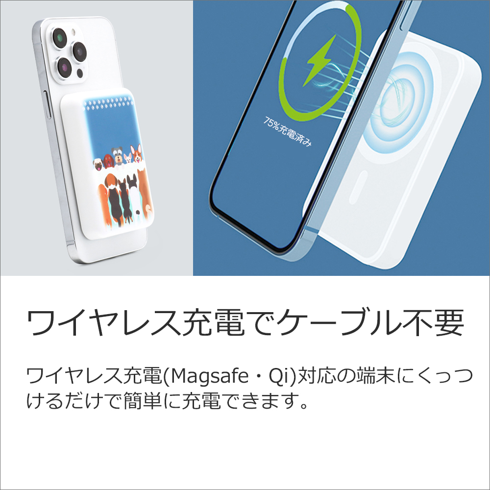 [BASIC Model] LOOF 5000mAh モバイルバッテリー ワイヤレス Lightning 8PIN iPhone MagSafe 柄付き スマホ充電器