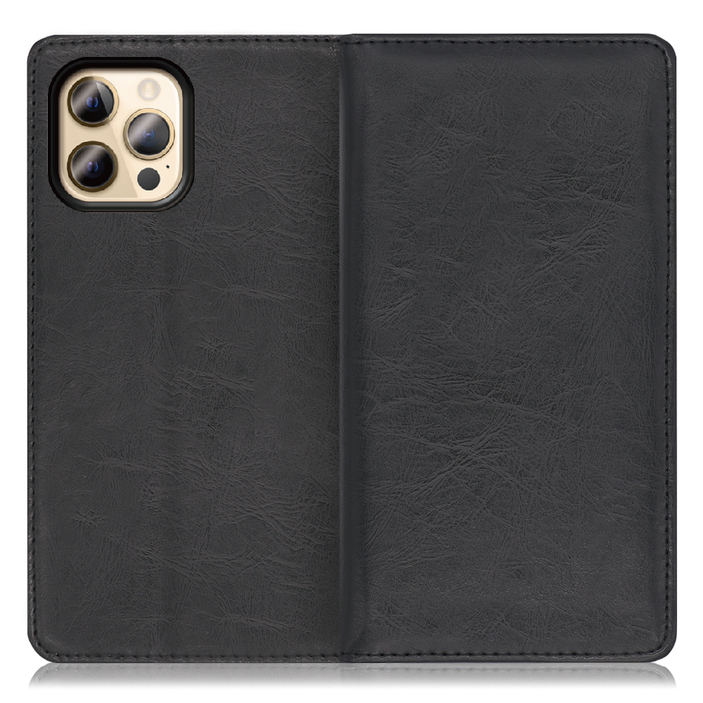 LOOF Royale iPhone 12 Pro Max [ブラック] 手帳型 ケース カバー スマホケース 財布型 ブック型 大容量 カード収納 スタンド ベルトなし スマホカバー 本革 高品質 パス入れ カード入れ ストラップ ホール