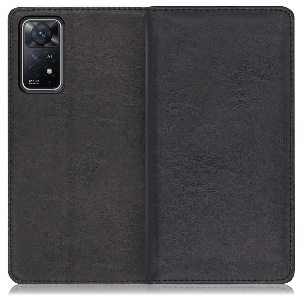 LOOF Royale Xiaomi Redmi Note 11 Pro 5G [ブラック] 手帳型 ケース カバー スマホケース 財布型 ブック型 大容量 カード収納 スタンド ベルトなし スマホカバー 本革 高品質 パス入れ カード入れ ストラップ ホール