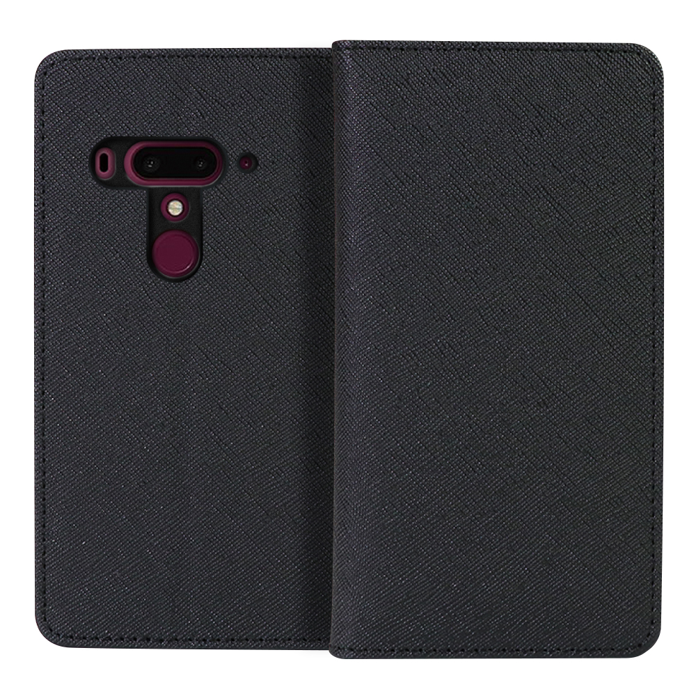 LOOF Casual HTC U12+ 用  [ブラック] シンプル 手帳型ケース カード収納 幅広ポケット ベルトなし
