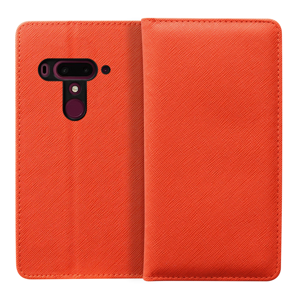 LOOF CASUAL Series HTC U12+ 用 [オレンジ] シンプル 手帳型ケース カード収納 幅広ポケット ベルトなし