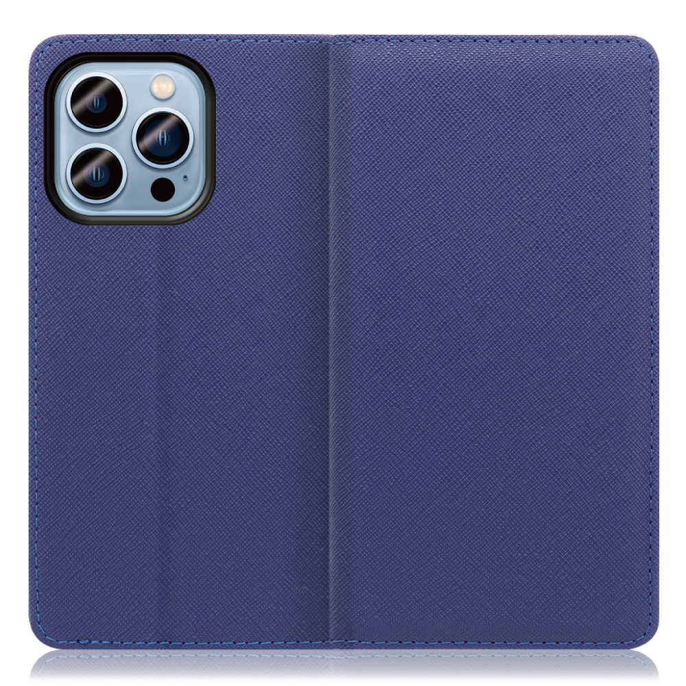 LOOF CASUAL Series iPhone 14 Pro 用 [ネイビー] シンプル 手帳型ケース カード収納 幅広ポケット ベルトなし