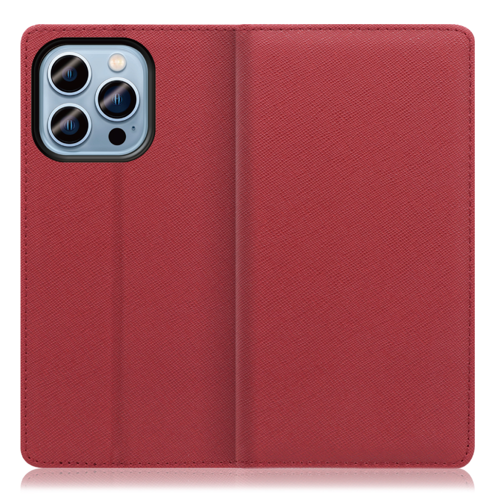 LOOF CASUAL Series iPhone 14 Pro 用 [レッド]シンプル 手帳型ケース カード収納 幅広ポケット ベルトなし