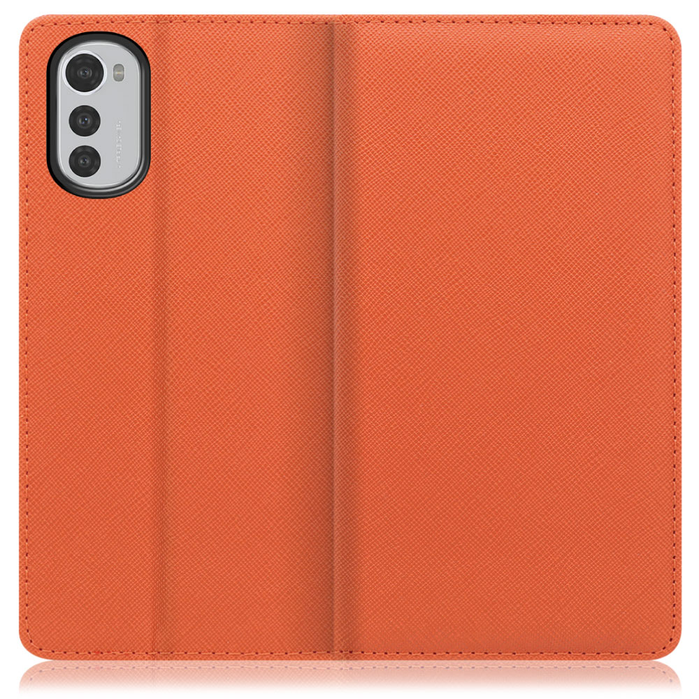 LOOF Casual moto e32s 用 [オレンジ] シンプル 手帳型ケース カード収納 幅広ポケット ベルトなし
