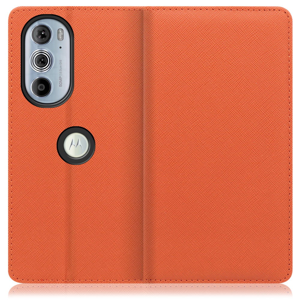 LOOF Casual motorola edge 30 pro 用 [オレンジ] シンプル 手帳型ケース カード収納 幅広ポケット ベルトなし