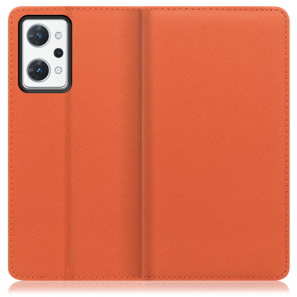 LOOF Casual OPPO Reno7 A 用 [オレンジ] シンプル 手帳型ケース カード収納 幅広ポケット ベルトなし