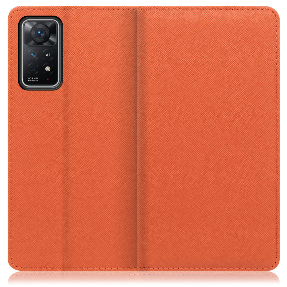 LOOF Casual Xiaomi Redmi Note 11 Pro 5G 用 [オレンジ] シンプル 手帳型ケース カード収納 幅広ポケット ベルトなし