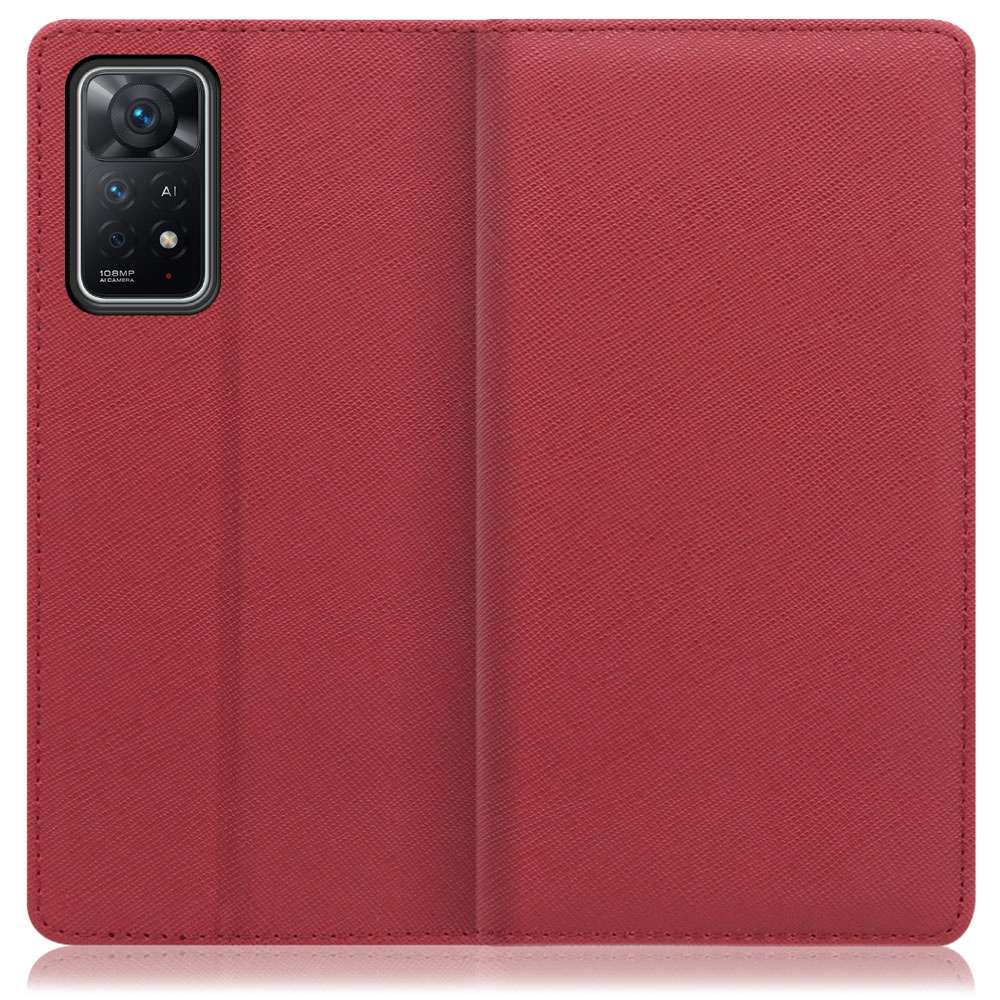 LOOF Casual Xiaomi Redmi Note 11 Pro 5G 用 [レッド]シンプル 手帳型ケース カード収納 幅広ポケット ベルトなし