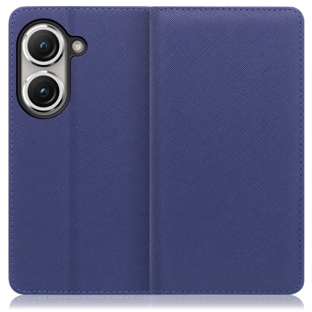 LOOF CASUAL Series Zenfone 9 用 [ネイビー] シンプル 手帳型ケース カード収納 幅広ポケット ベルトなし