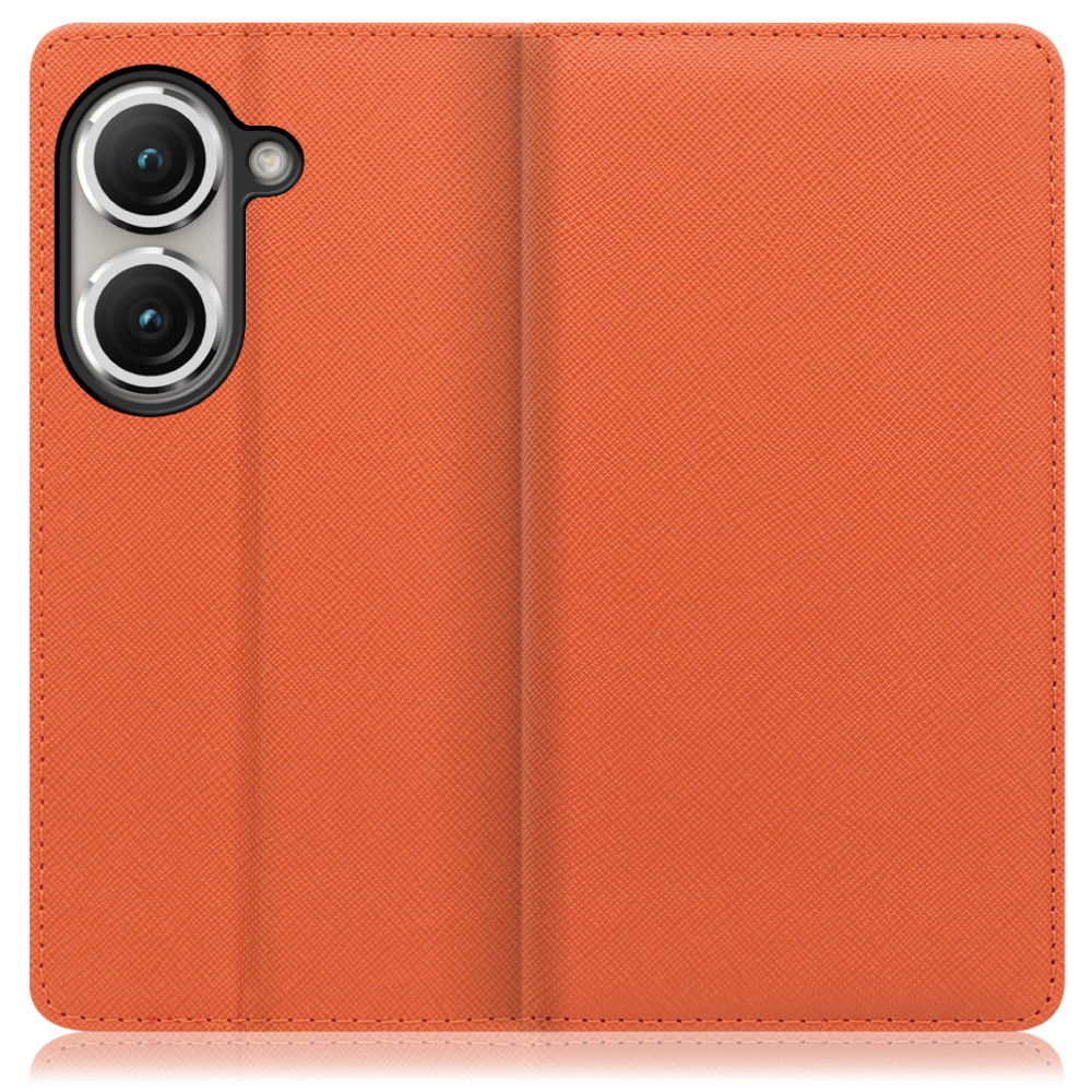 LOOF Casual Series Zenfone 9 用 [オレンジ] シンプル 手帳型ケース カード収納 幅広ポケット ベルトなし