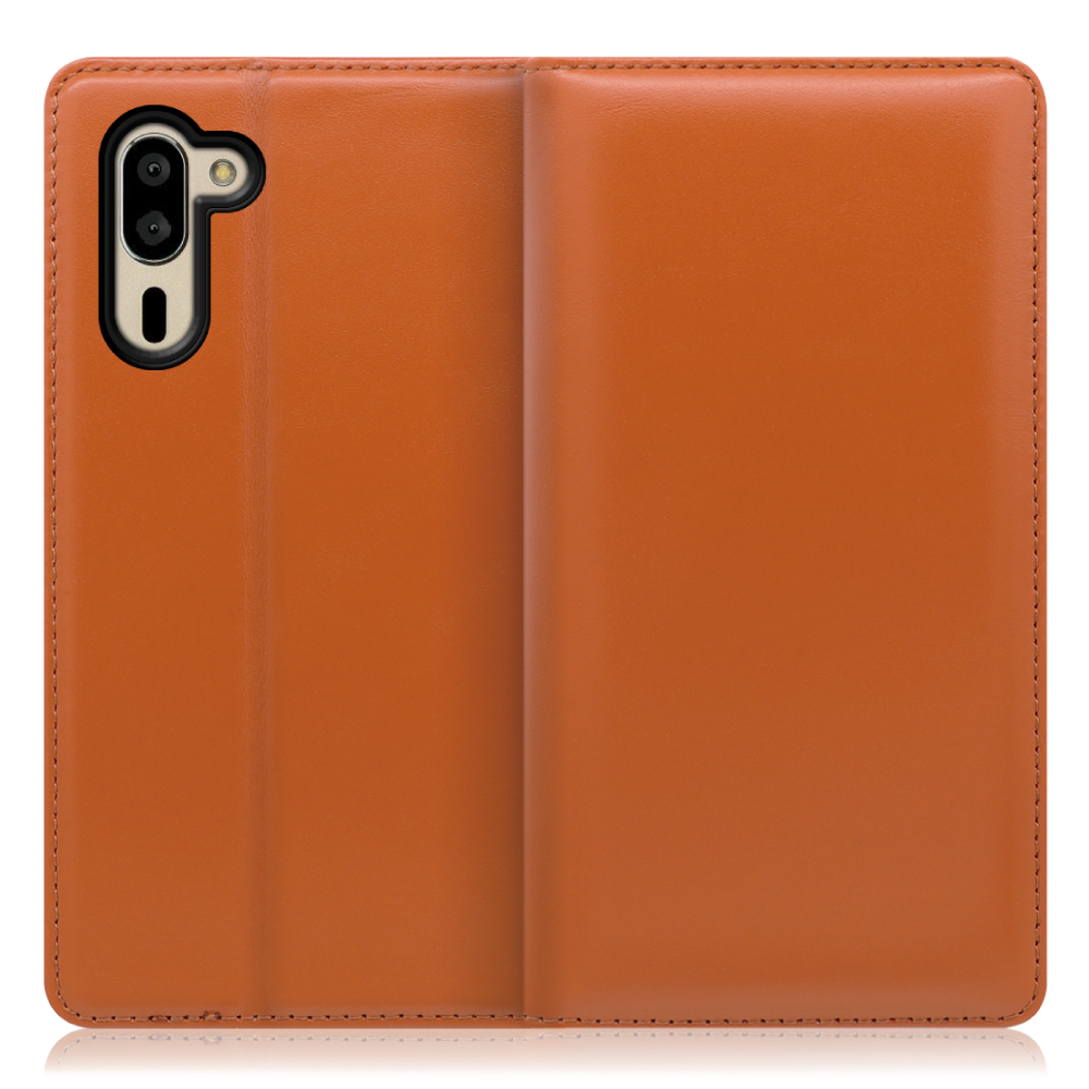 LOOF Simplle シンプルスマホ5 用 [オレンジ]本革 マグネット不使用 手帳型ケース カード収納 幅広ポケット ベルトなし