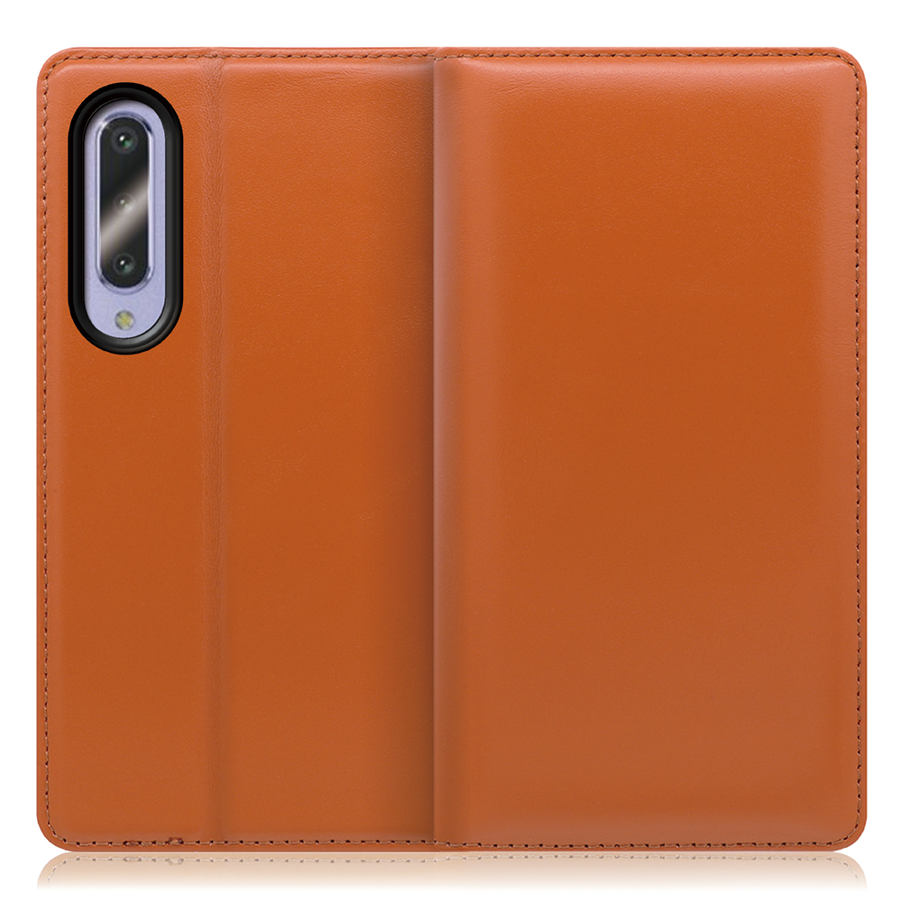 LOOF Simplle AQUOS zero5G Basic 用 [オレンジ]本革 マグネット不使用 手帳型ケース カード収納 幅広ポケット ベルトなし