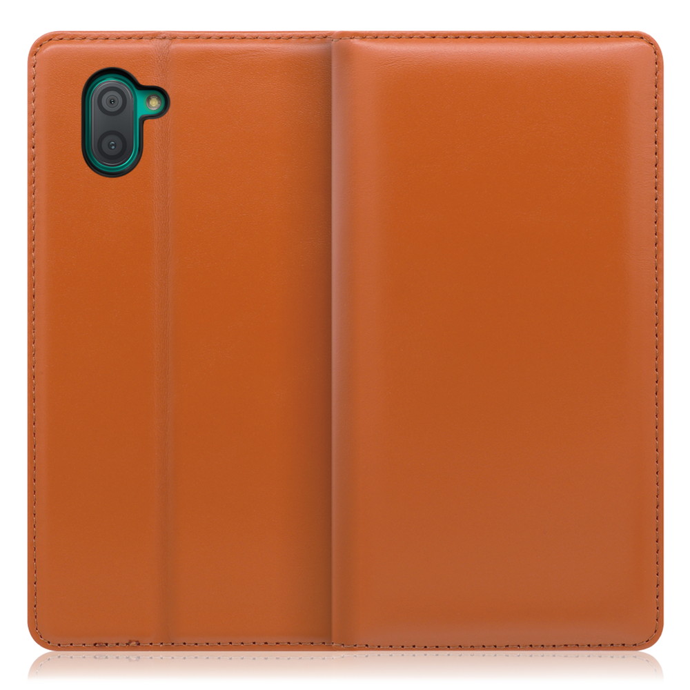 LOOF Simplle AQUOS R3 / SH-04L / SHV44 用 [オレンジ]本革 マグネット不使用 手帳型ケース カード収納 幅広ポケット ベルトなし
