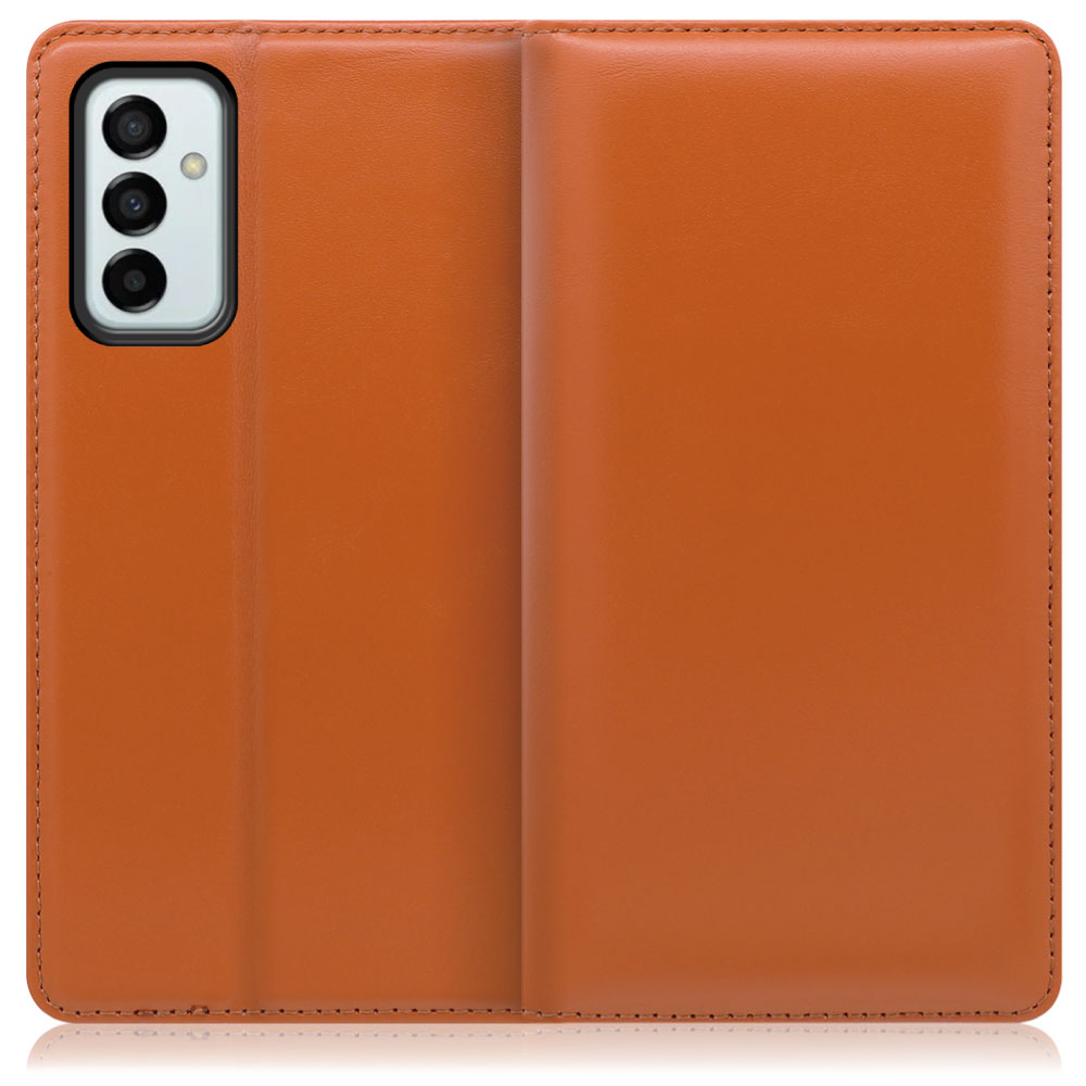 LOOF Simplle Galaxy M23 5G 用 [オレンジ]本革 マグネット不使用 手帳型ケース カード収納 幅広ポケット ベルトなし
