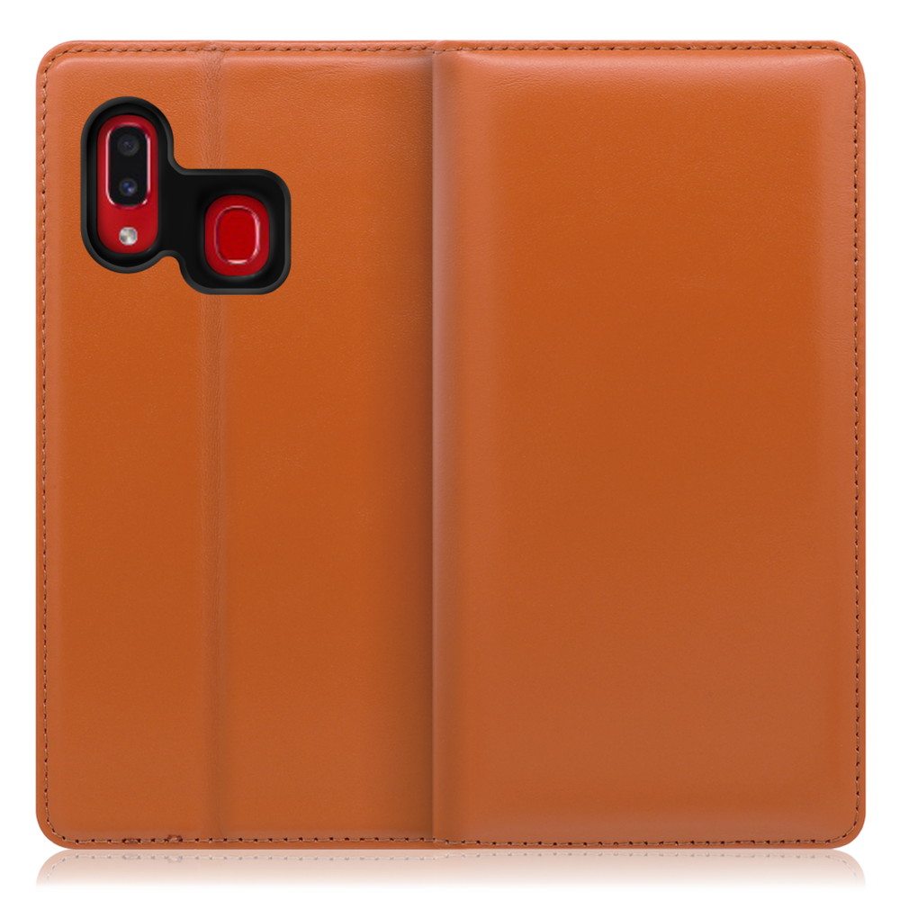 LOOF Simplle Galaxy A30 / SCV43 用 [オレンジ]本革 マグネット不使用 手帳型ケース カード収納 幅広ポケット ベルトなし