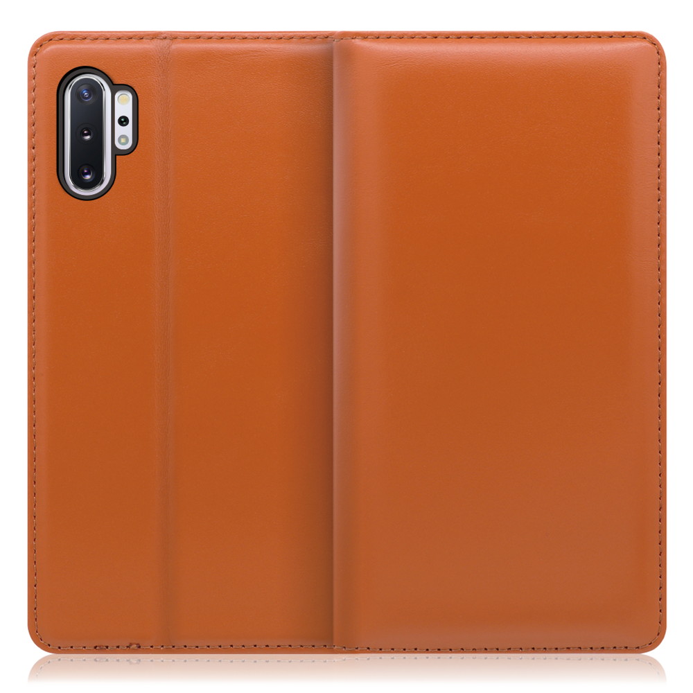 LOOF Simplle Galaxy Note10+ / SC-01M / SCV45 用 [オレンジ]本革 マグネット不使用 手帳型ケース カード収納 幅広ポケット ベルトなし
