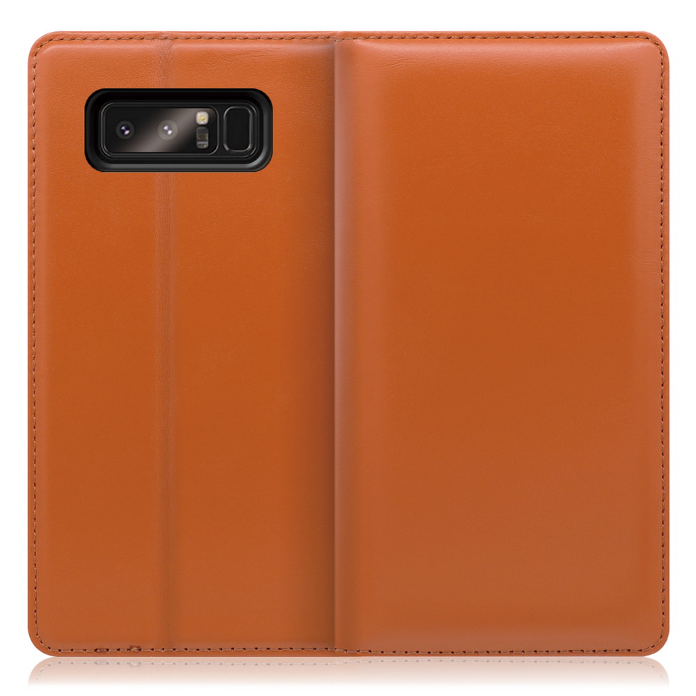 LOOF Simplle Galaxy Note8 / SC-01K / SCV37 用 [オレンジ]本革 マグネット不使用 手帳型ケース カード収納 幅広ポケット ベルトなし