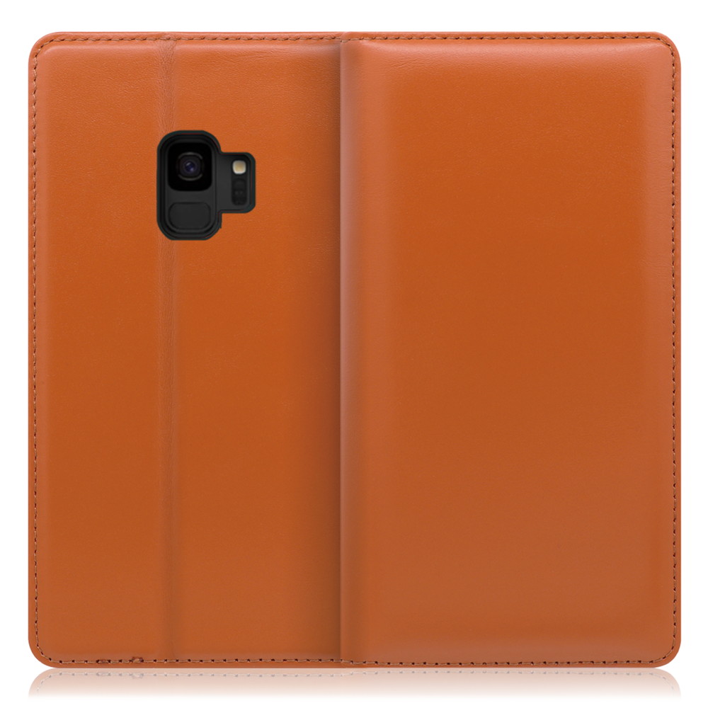 LOOF Simplle Galaxy S9 / SC-02K / SCV38 用 [オレンジ]本革 マグネット不使用 手帳型ケース カード収納 幅広ポケット ベルトなし