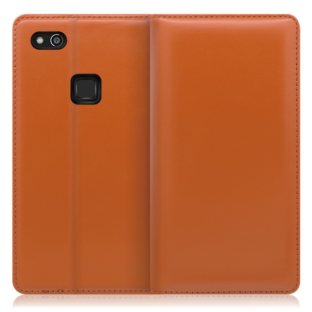 LOOF Simplle HUAWEI P10 lite 用 [オレンジ]本革 マグネット不使用 手帳型ケース カード収納 幅広ポケット ベルトなし