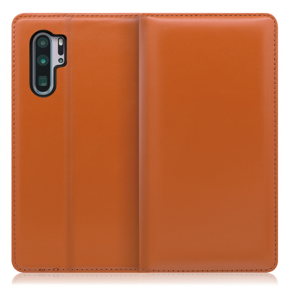 LOOF Simplle HUAWEI P30 Pro 用 [オレンジ]本革 マグネット不使用 手帳型ケース カード収納 幅広ポケット ベルトなし