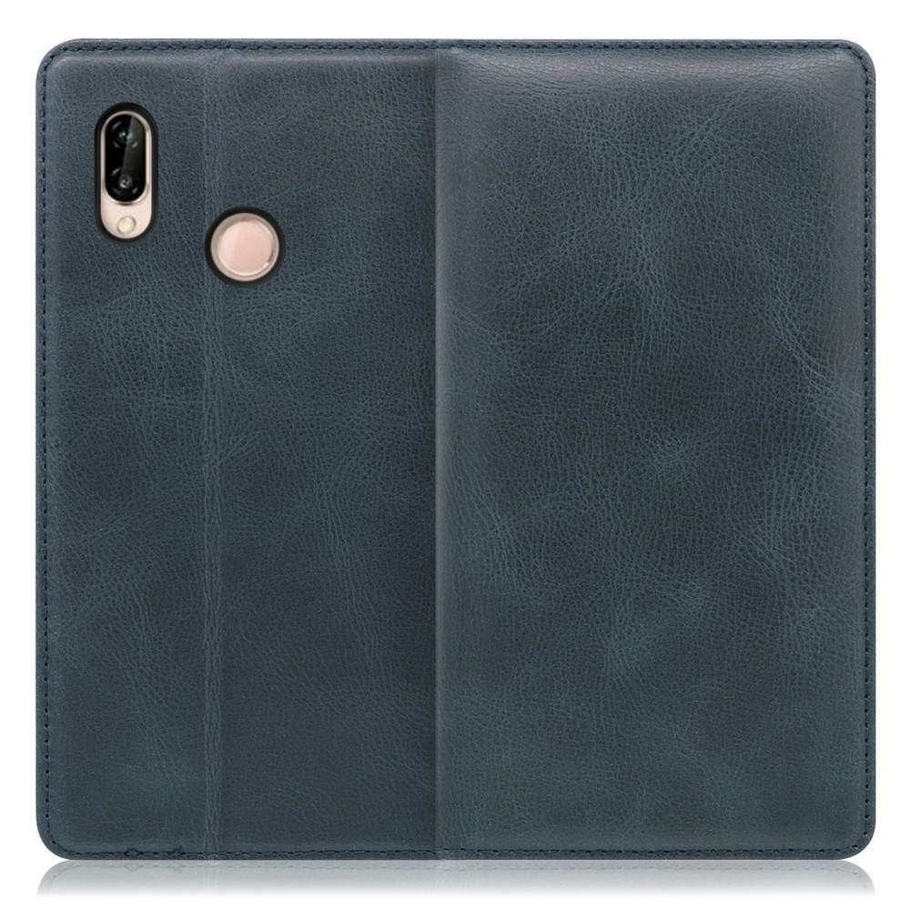 LOOF Simplle HUAWEI P20 lite 用 [テールグリーン]本革 マグネット不使用 手帳型ケース カード収納 幅広ポケット ベルトなし