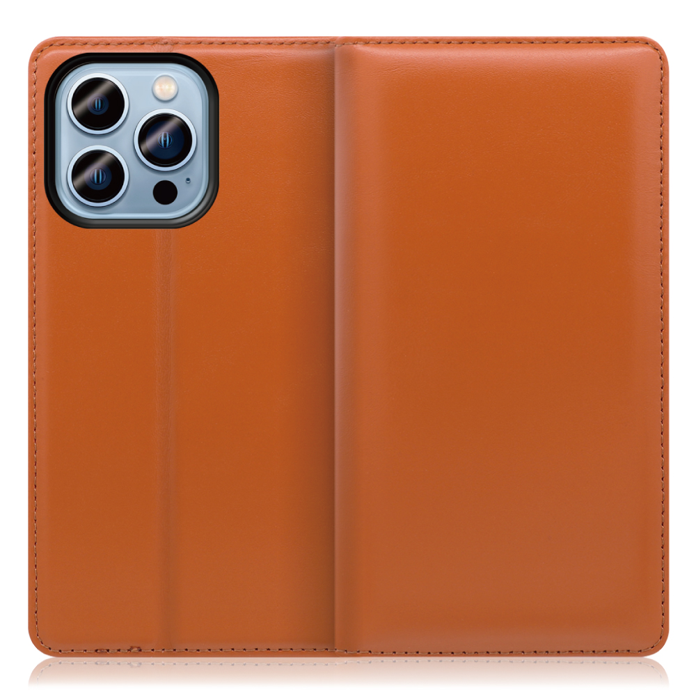 LOOF Simplle Series iPhone 14 Pro Max 用 [オレンジ]本革 マグネット不使用 手帳型ケース カード収納 幅広ポケット ベルトなし