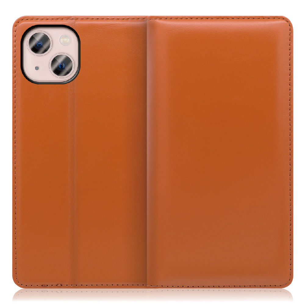 LOOF Simplle iPhone 13  用 [オレンジ]本革 マグネット不使用 手帳型ケース カード収納 幅広ポケット ベルトなし
